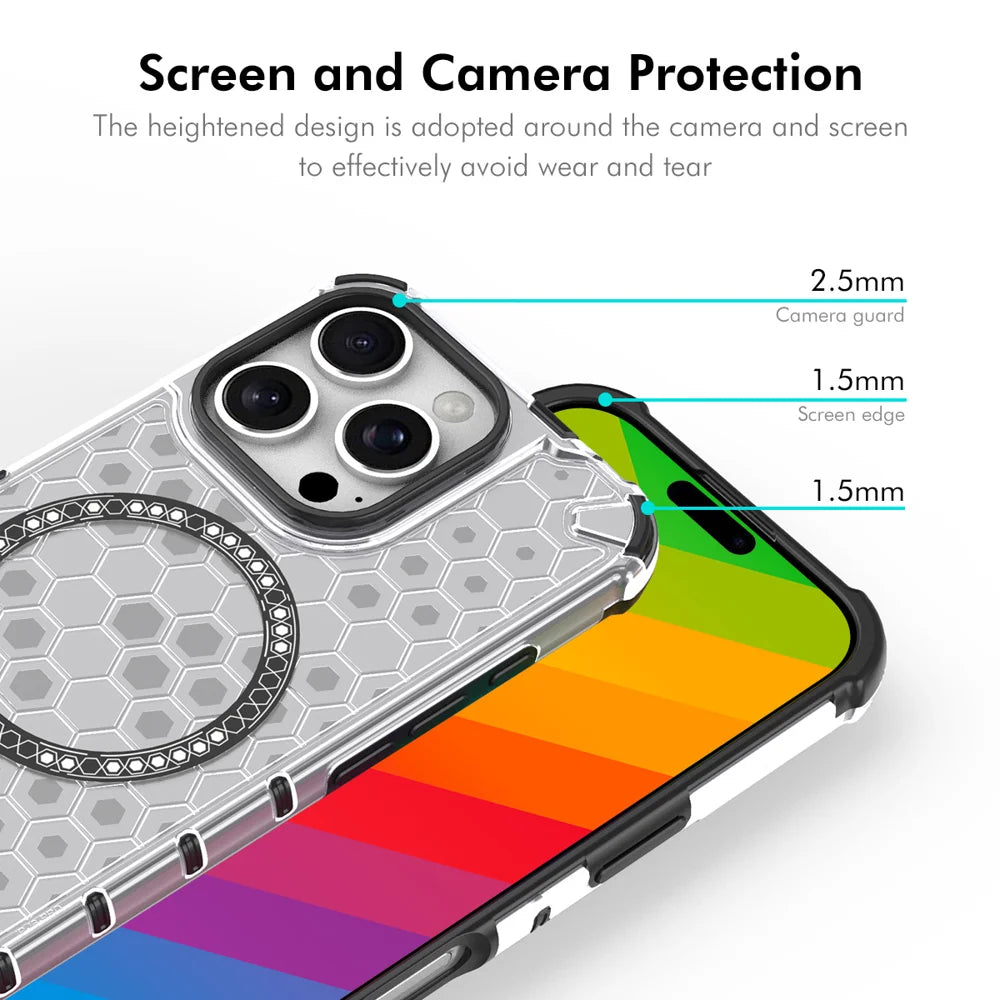 For iPhone 15 Pro ENKAY Hat-Prince Magnetic Case Honeycomb Design TPU+PC Phone Cover + Large Arc Edge Screen Protector