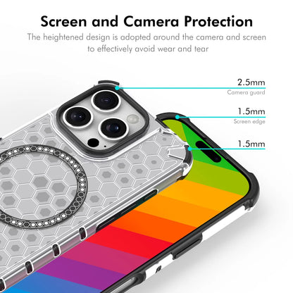 For iPhone 15 Pro ENKAY Hat-Prince Magnetic Case Honeycomb Design TPU+PC Phone Cover + Large Arc Edge Screen Protector