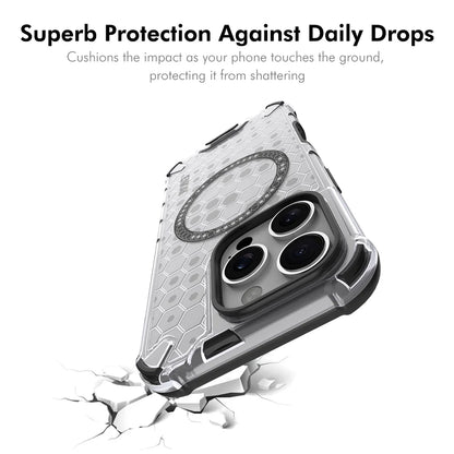 For iPhone 15 Pro ENKAY Hat-Prince Magnetic Case Honeycomb Design TPU+PC Phone Cover + Large Arc Edge Screen Protector
