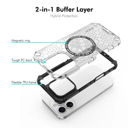 For iPhone 15 Pro ENKAY Hat-Prince Magnetic Case Honeycomb Design TPU+PC Phone Cover + Large Arc Edge Screen Protector