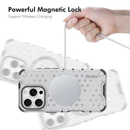 For iPhone 15 Pro ENKAY Hat-Prince Magnetic Case Honeycomb Design TPU+PC Phone Cover + Large Arc Edge Screen Protector