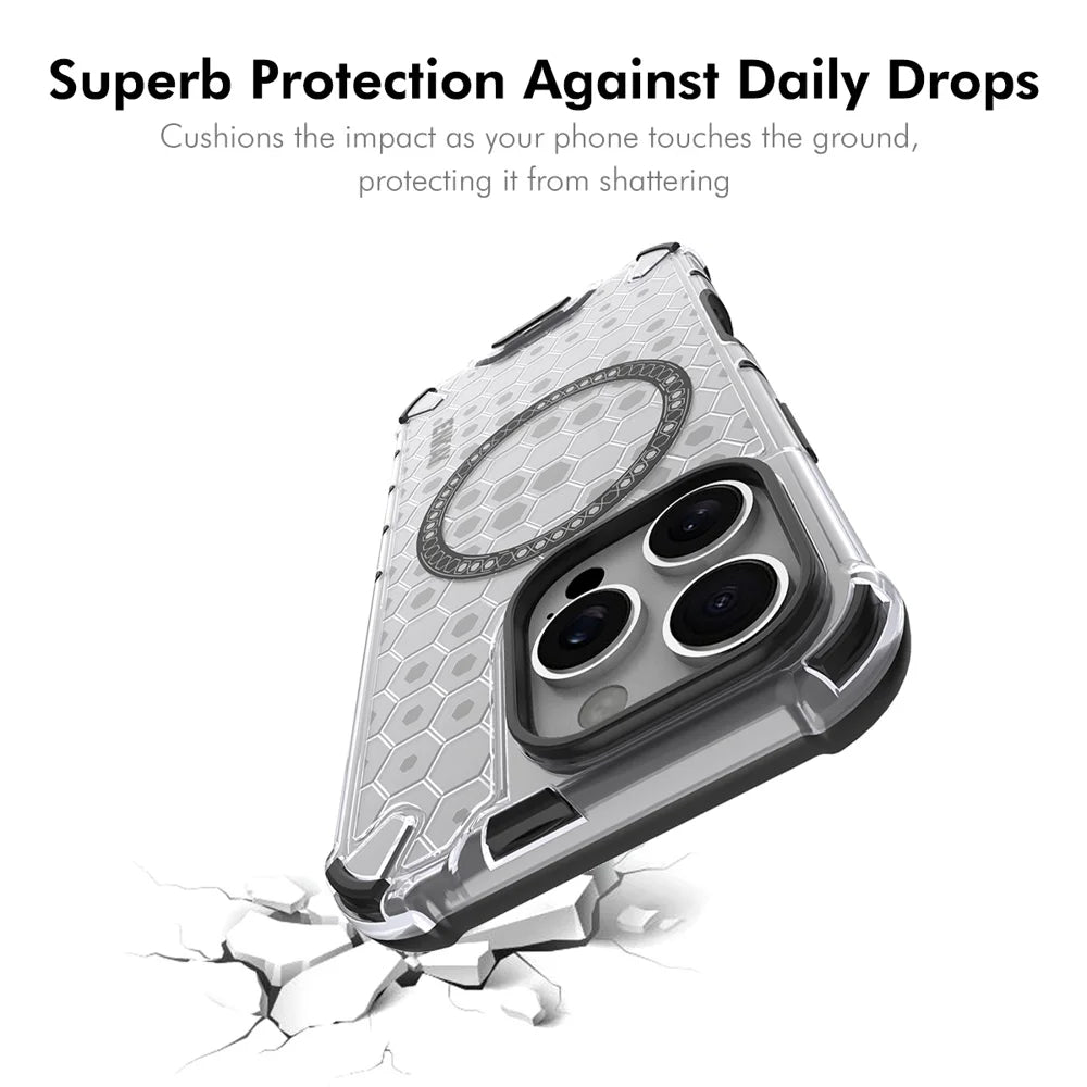 For iPhone 15 Pro ENKAY Hat-Prince Magnetic Case Honeycomb Design TPU+PC Phone Cover + Large Arc Edge Screen Protector