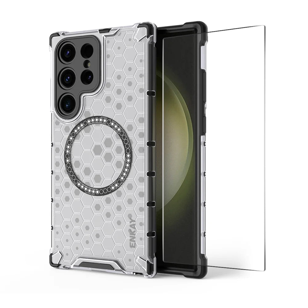 For Samsung Galaxy S24 Ultra ENKAY Hat-Prince Magnetic Case Honeycomb Design TPU+PC Phone Cover + 0.18mm Screen Protector