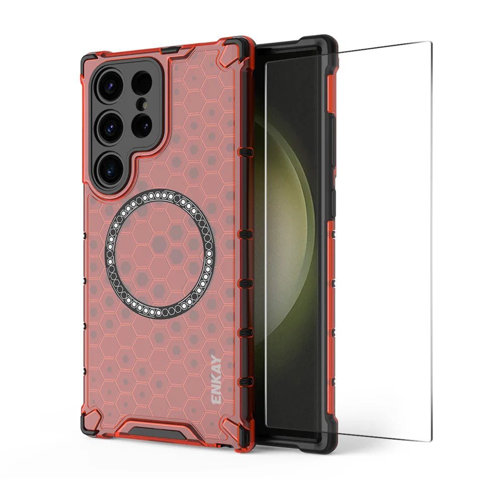 For Samsung Galaxy S24 Ultra ENKAY Hat-Prince Magnetic Case Honeycomb Design TPU+PC Phone Cover + 0.18mm Screen Protector