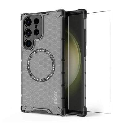 For Samsung Galaxy S24 Ultra ENKAY Hat-Prince Magnetic Case Honeycomb Design TPU+PC Phone Cover + 0.18mm Screen Protector