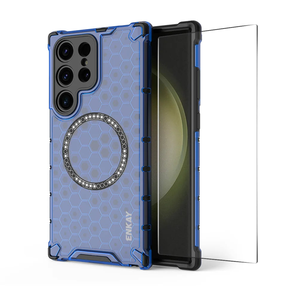 For Samsung Galaxy S24 Ultra ENKAY Hat-Prince Magnetic Case Honeycomb Design TPU+PC Phone Cover + 0.18mm Screen Protector