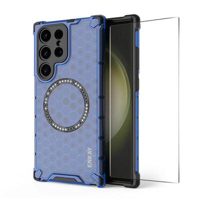 For Samsung Galaxy S24 Ultra ENKAY Hat-Prince Magnetic Case Honeycomb Design TPU+PC Phone Cover + 0.18mm Screen Protector