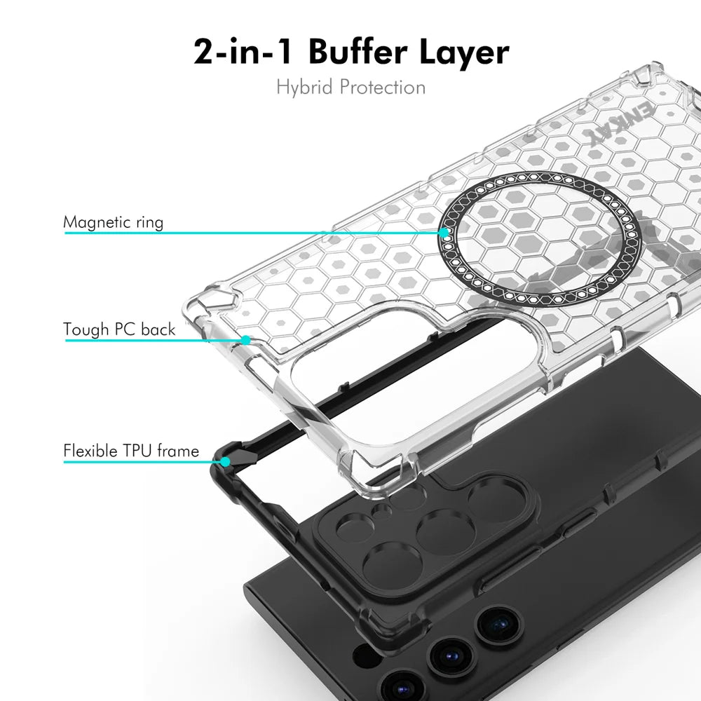 For Samsung Galaxy S24 Ultra ENKAY Hat-Prince Magnetic Case Honeycomb Design TPU+PC Phone Cover + 0.18mm Screen Protector