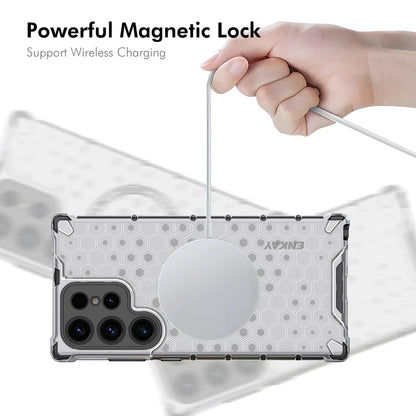 For Samsung Galaxy S24 Ultra ENKAY Hat-Prince Magnetic Case Honeycomb Design TPU+PC Phone Cover + 0.18mm Screen Protector