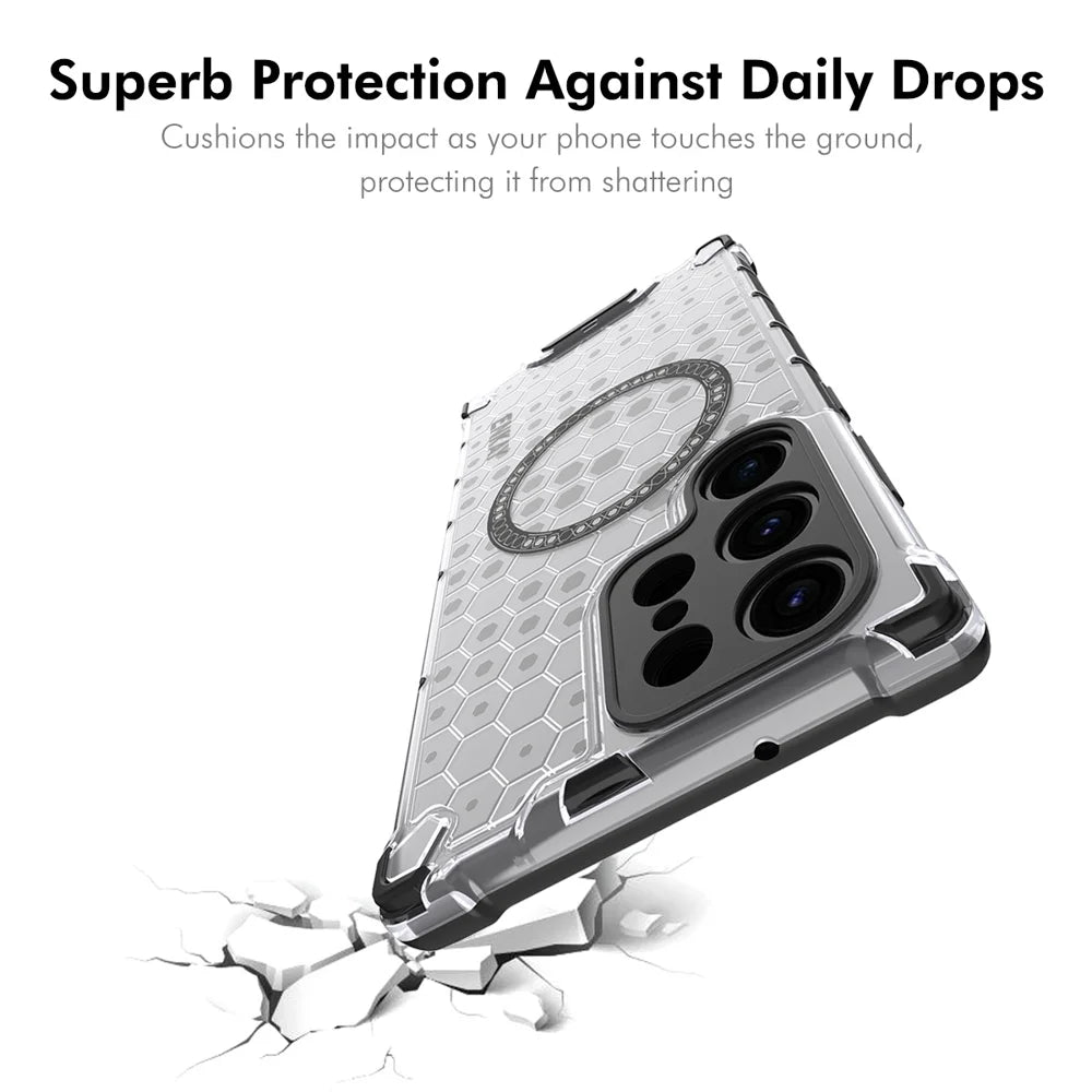 For Samsung Galaxy S24 Ultra ENKAY Hat-Prince Magnetic Case Honeycomb Design TPU+PC Phone Cover + 0.18mm Screen Protector