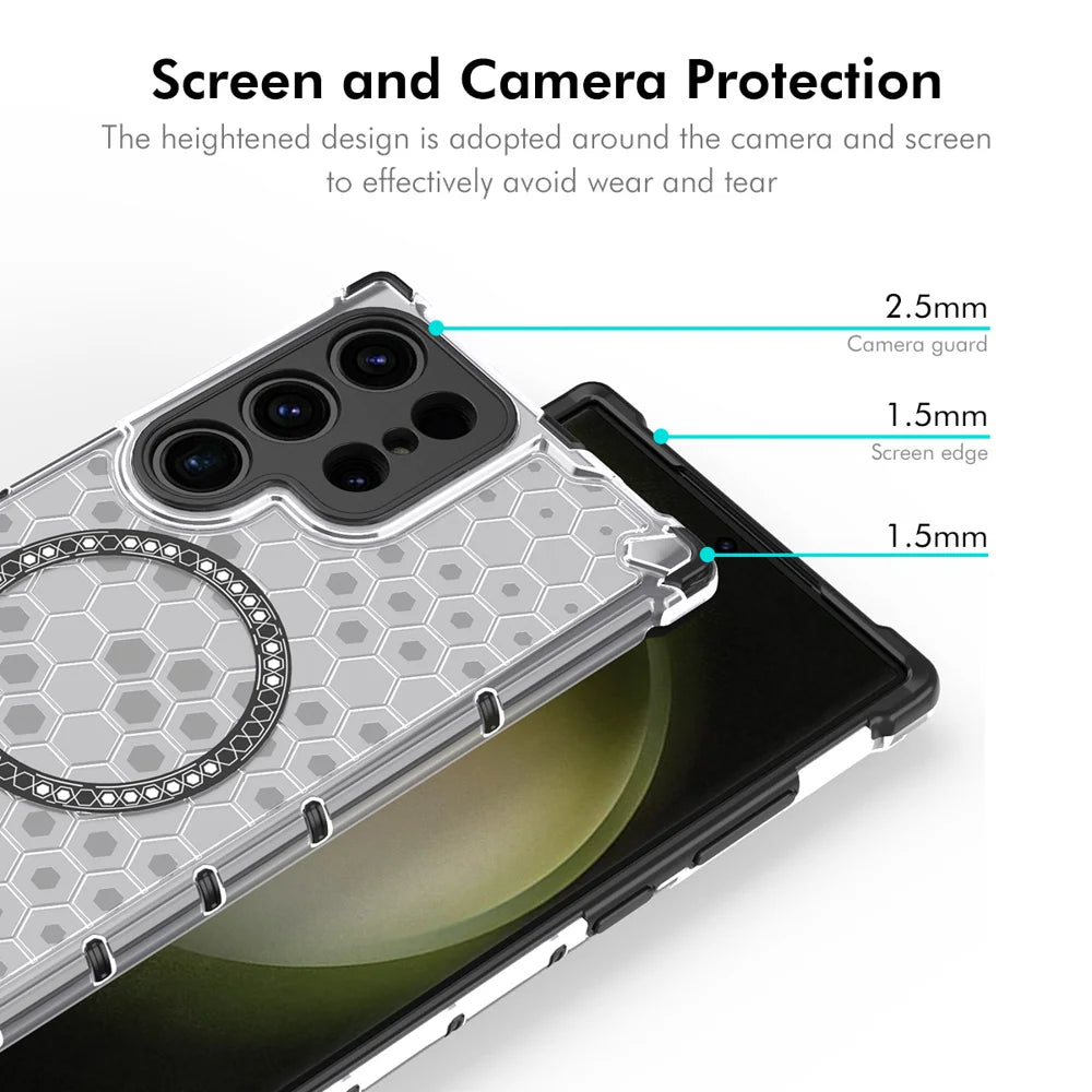 For Samsung Galaxy S24 Ultra ENKAY Hat-Prince Magnetic Case Honeycomb Design TPU+PC Phone Cover + 0.18mm Screen Protector