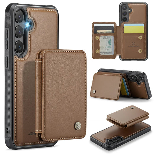 For Samsung Galaxy S23 FE Case JEEHOOD J05 Card Holder Kickstand Leather+TPU Phone Cover