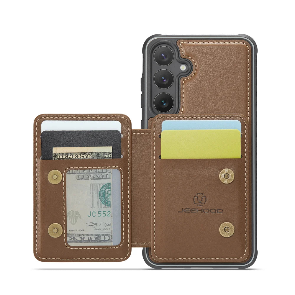 For Samsung Galaxy S23 FE Case JEEHOOD J05 Card Holder Kickstand Leather+TPU Phone Cover