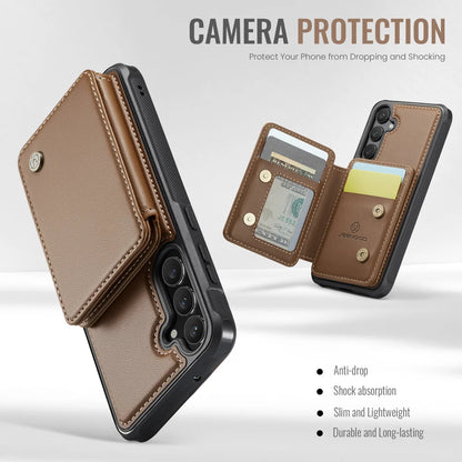 For Samsung Galaxy S23 FE Case JEEHOOD J05 Card Holder Kickstand Leather+TPU Phone Cover