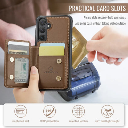 For Samsung Galaxy S23 FE Case JEEHOOD J05 Card Holder Kickstand Leather+TPU Phone Cover