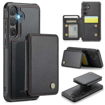 For Samsung Galaxy S23 FE Case JEEHOOD J05 Card Holder Kickstand Leather+TPU Phone Cover