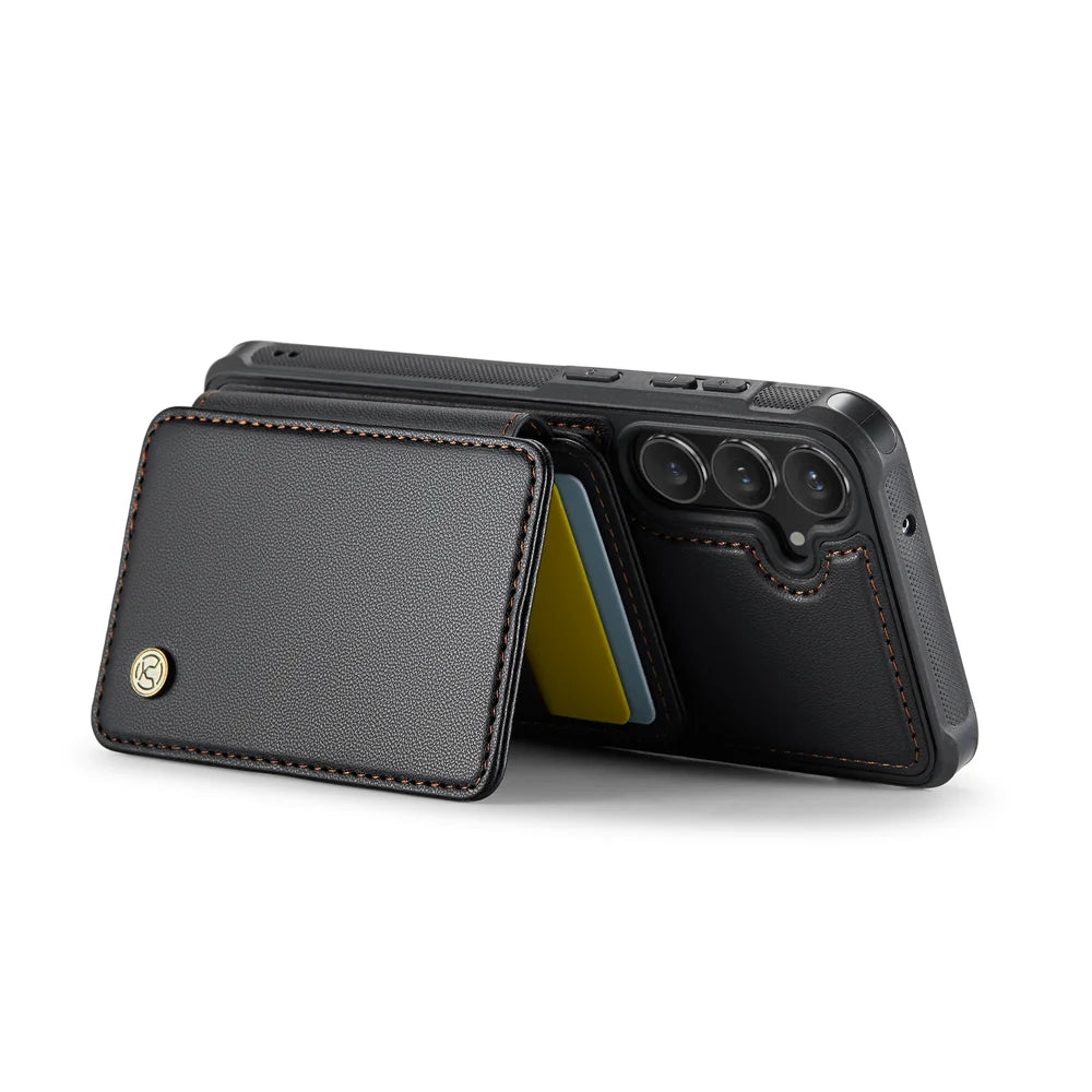 For Samsung Galaxy S23 FE Case JEEHOOD J05 Card Holder Kickstand Leather+TPU Phone Cover