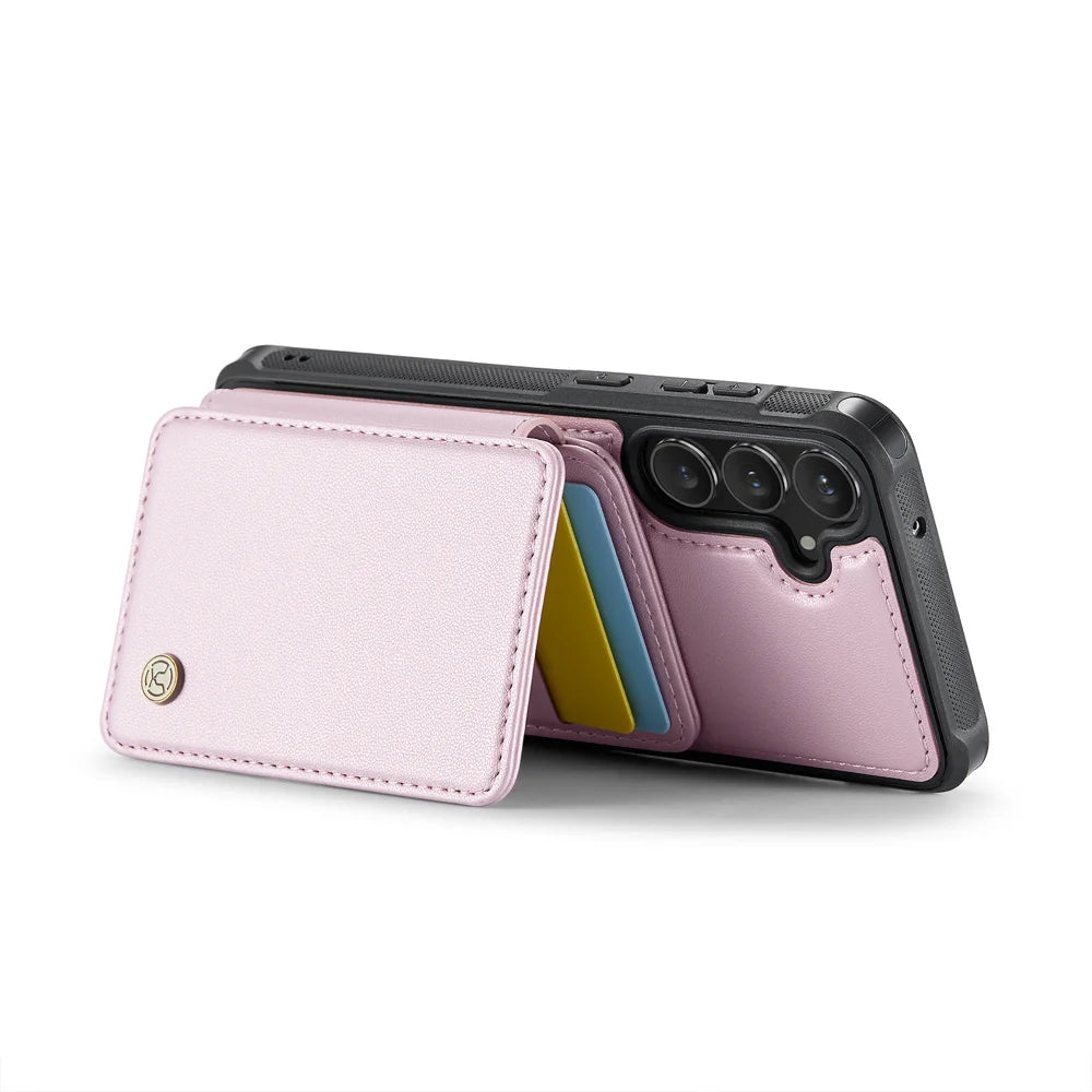 For Samsung Galaxy S23 FE Case JEEHOOD J05 Card Holder Kickstand Leather+TPU Phone Cover