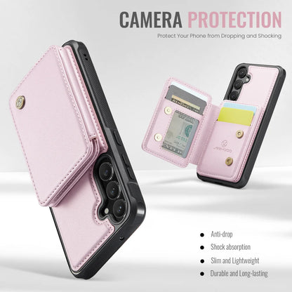 For Samsung Galaxy S23 FE Case JEEHOOD J05 Card Holder Kickstand Leather+TPU Phone Cover