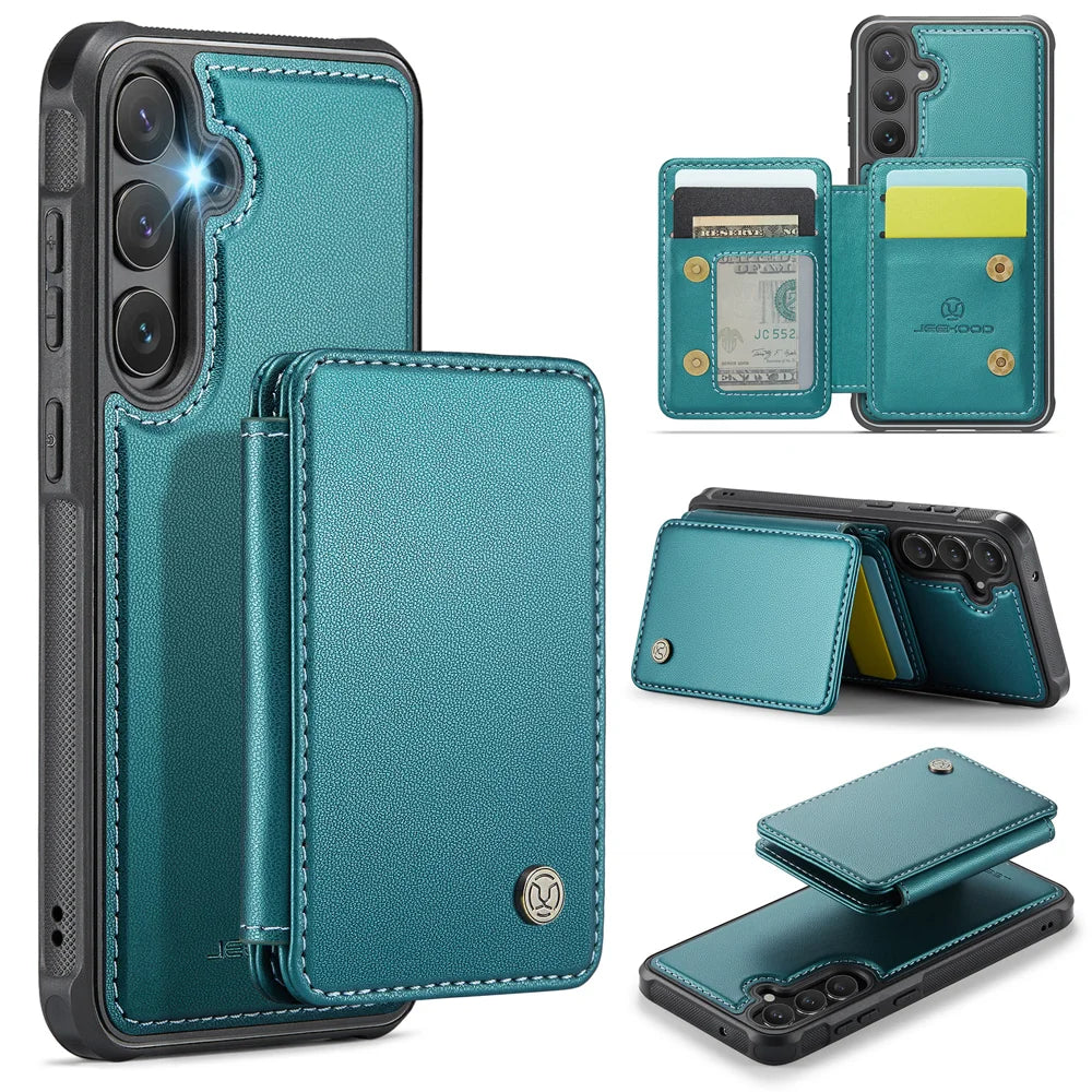 For Samsung Galaxy S23 FE Case JEEHOOD J05 Card Holder Kickstand Leather+TPU Phone Cover