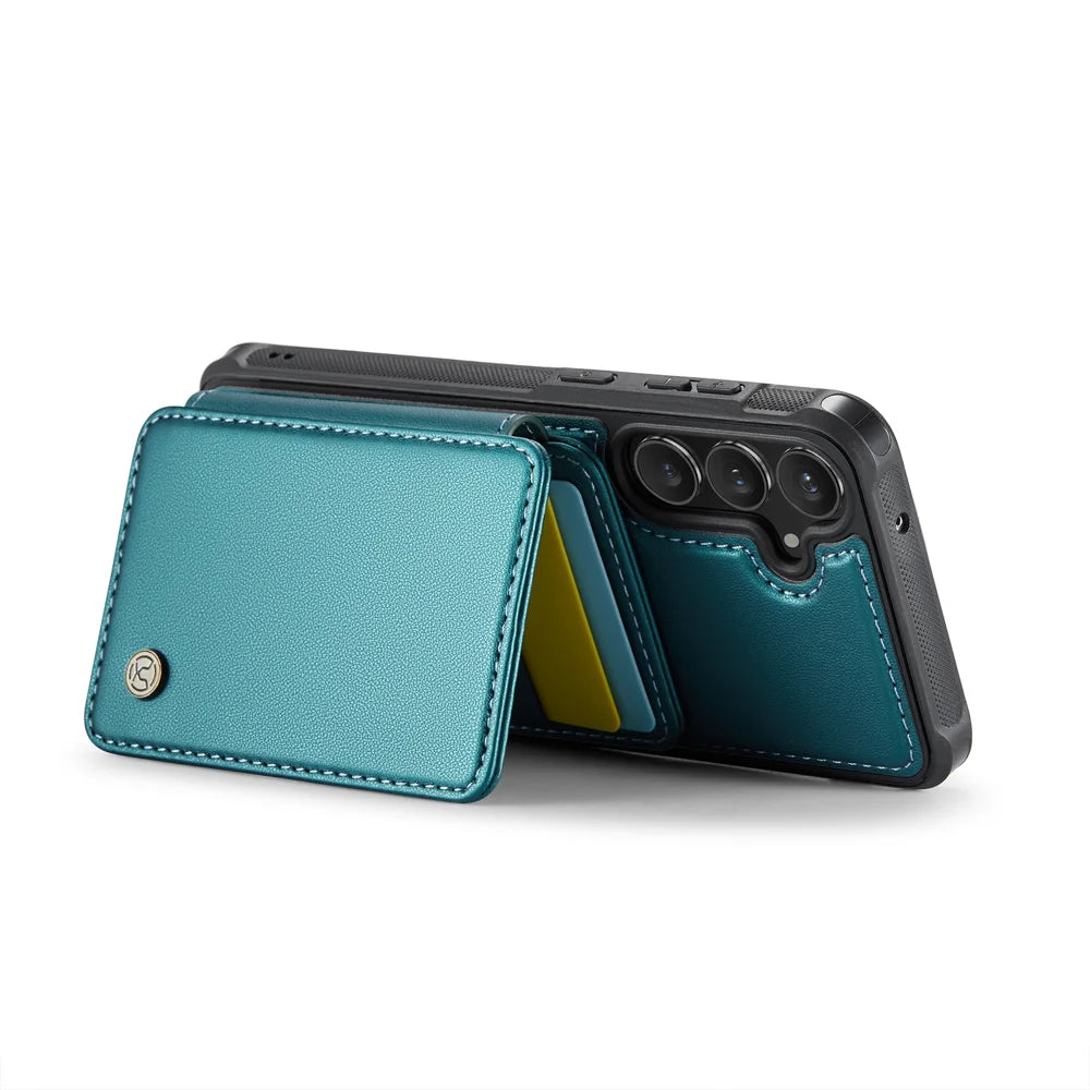 For Samsung Galaxy S23 FE Case JEEHOOD J05 Card Holder Kickstand Leather+TPU Phone Cover