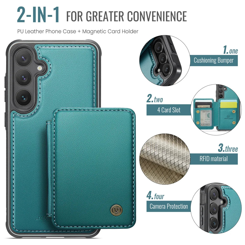 For Samsung Galaxy S23 FE Case JEEHOOD J05 Card Holder Kickstand Leather+TPU Phone Cover