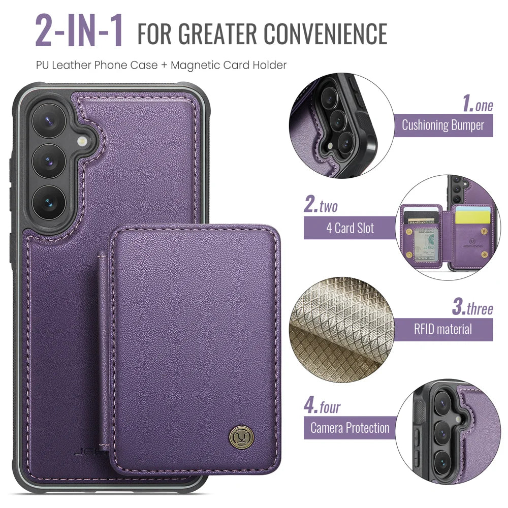 For Samsung Galaxy S23 FE Case JEEHOOD J05 Card Holder Kickstand Leather+TPU Phone Cover