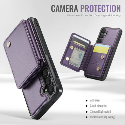 For Samsung Galaxy S23 FE Case JEEHOOD J05 Card Holder Kickstand Leather+TPU Phone Cover