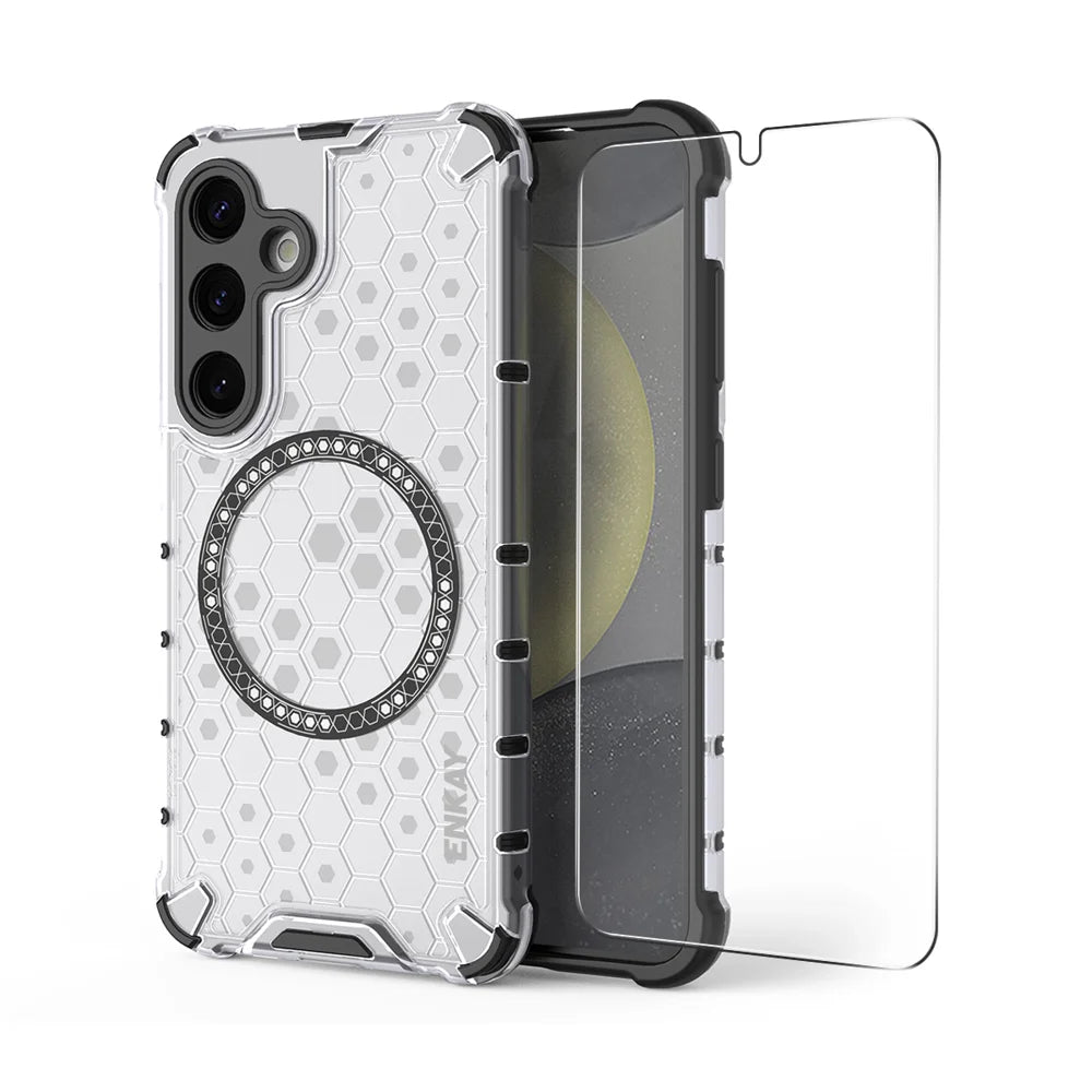 For Samsung Galaxy S23+ ENKAY Hat-Prince Magnetic Case Honeycomb Design TPU+PC Phone Cover + 0.18mm Screen Protector