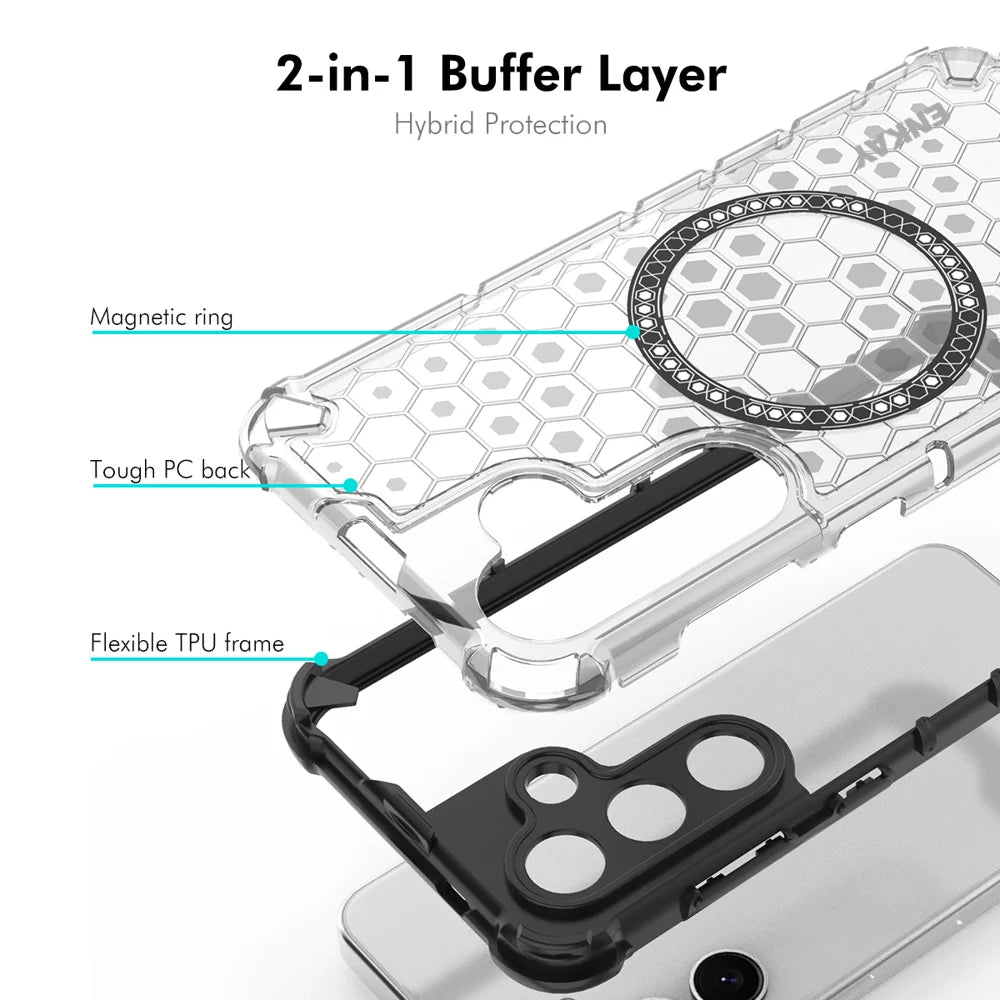 For Samsung Galaxy S23+ ENKAY Hat-Prince Magnetic Case Honeycomb Design TPU+PC Phone Cover + 0.18mm Screen Protector