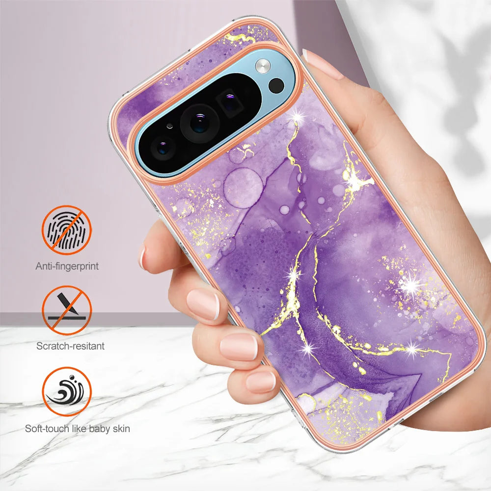 For Google Pixel 9 Pro / Google Pixel 9 Case YB IMD Series-2 Style-B IMD Marble Pattern TPU Back Cover