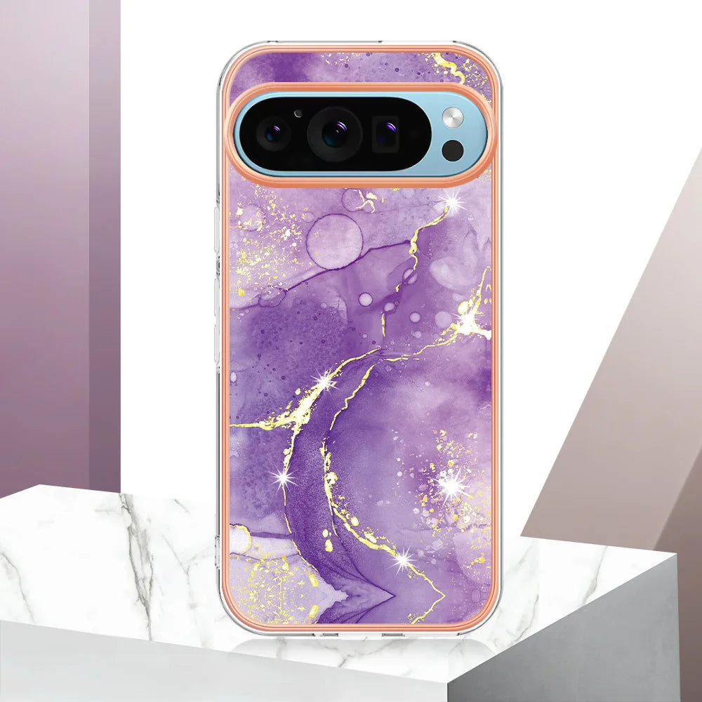 For Google Pixel 9 Pro / Google Pixel 9 Case YB IMD Series-2 Style-B IMD Marble Pattern TPU Back Cover