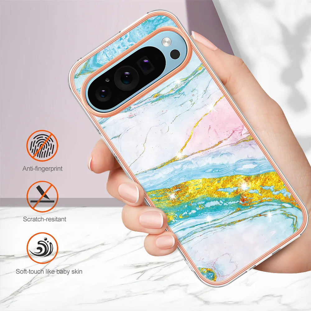 For Google Pixel 9 Pro XL Case YB IMD Series-2 Style-B IMD Marble Pattern TPU Back Cover