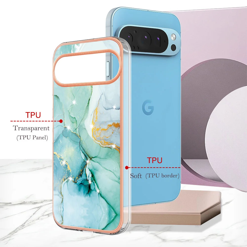 For Google Pixel 9 Pro XL Case YB IMD Series-2 Style-B IMD Marble Pattern TPU Back Cover