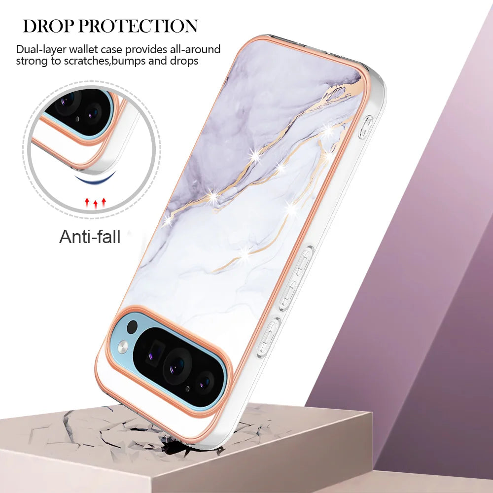 For Google Pixel 9 Pro XL Case YB IMD Series-2 Style-B IMD Marble Pattern TPU Back Cover