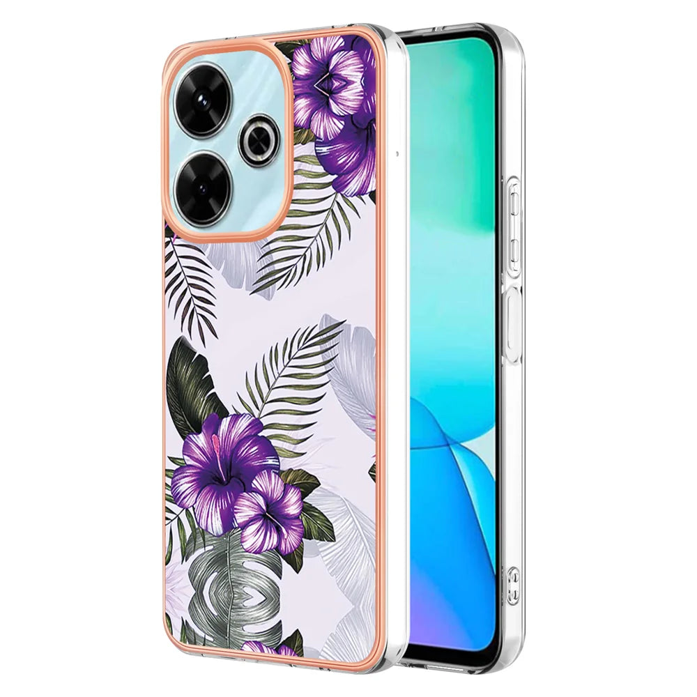 For Xiaomi Redmi 13 4G Case YB IMD Series-1 Style-A  IMD Marble Flower Pattern TPU Phone Cover