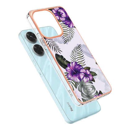 For Xiaomi Redmi 13 4G Case YB IMD Series-1 Style-A  IMD Marble Flower Pattern TPU Phone Cover