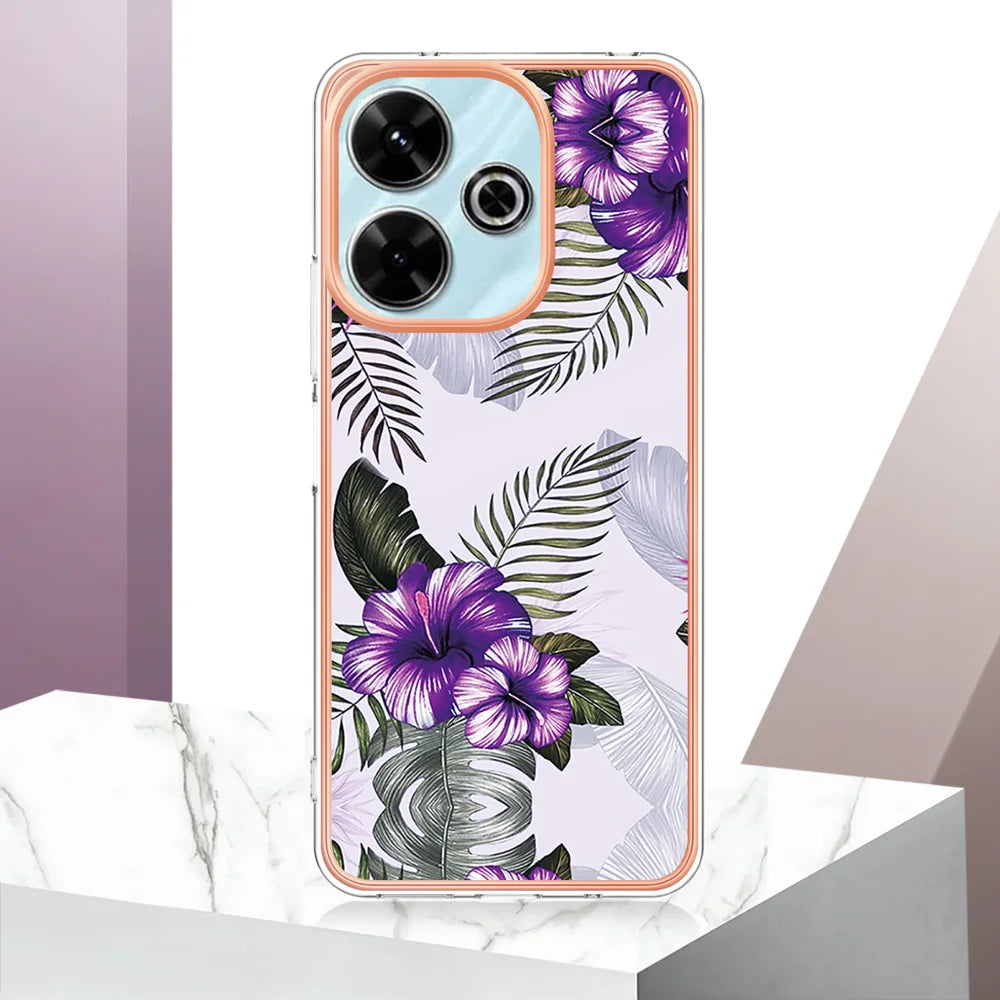 For Xiaomi Redmi 13 4G Case YB IMD Series-1 Style-A  IMD Marble Flower Pattern TPU Phone Cover