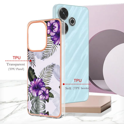For Xiaomi Redmi 13 4G Case YB IMD Series-1 Style-A  IMD Marble Flower Pattern TPU Phone Cover