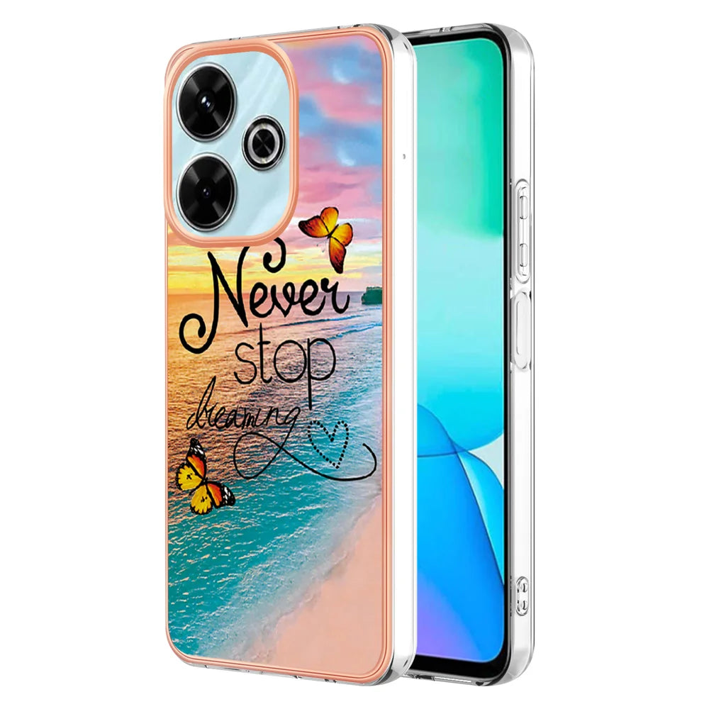 For Xiaomi Redmi 13 4G Case YB IMD Series-1 Style-A  IMD Marble Flower Pattern TPU Phone Cover