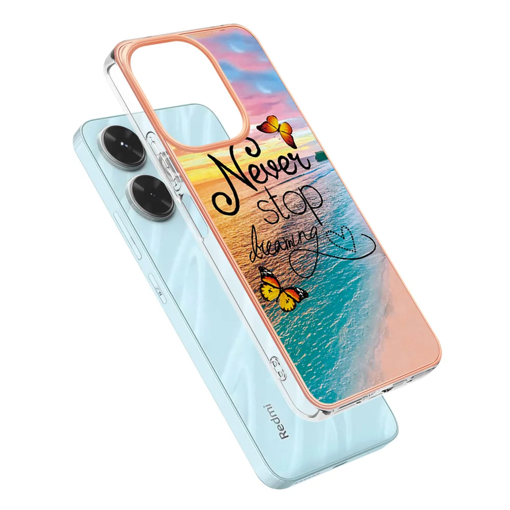 For Xiaomi Redmi 13 4G Case YB IMD Series-1 Style-A  IMD Marble Flower Pattern TPU Phone Cover