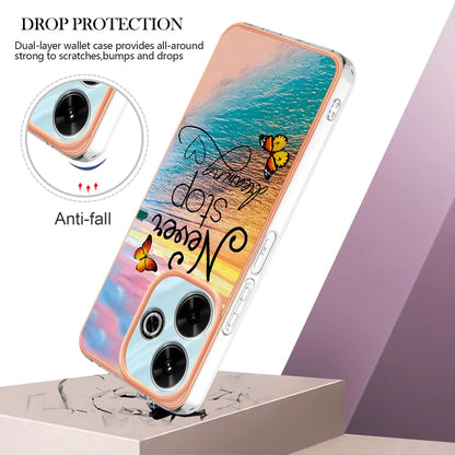 For Xiaomi Redmi 13 4G Case YB IMD Series-1 Style-A  IMD Marble Flower Pattern TPU Phone Cover