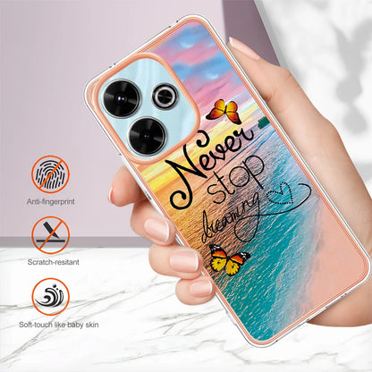 For Xiaomi Redmi 13 4G Case YB IMD Series-1 Style-A  IMD Marble Flower Pattern TPU Phone Cover