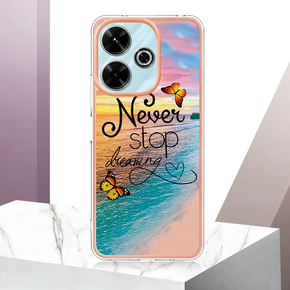 For Xiaomi Redmi 13 4G Case YB IMD Series-1 Style-A  IMD Marble Flower Pattern TPU Phone Cover