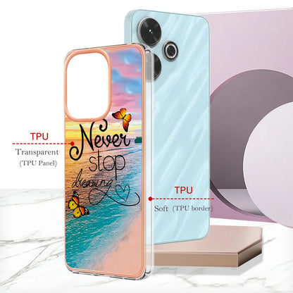 For Xiaomi Redmi 13 4G Case YB IMD Series-1 Style-A  IMD Marble Flower Pattern TPU Phone Cover