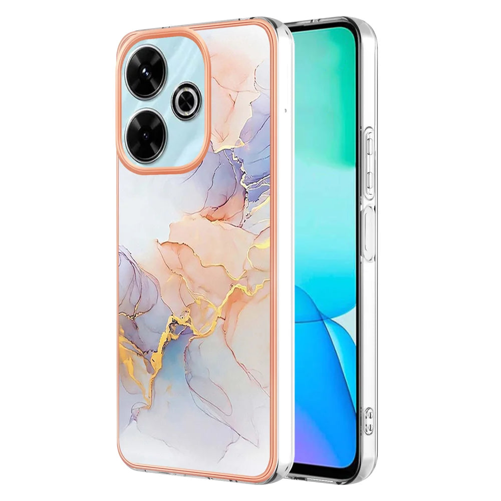 For Xiaomi Redmi 13 4G Case YB IMD Series-1 Style-A  IMD Marble Flower Pattern TPU Phone Cover