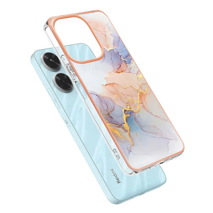 For Xiaomi Redmi 13 4G Case YB IMD Series-1 Style-A  IMD Marble Flower Pattern TPU Phone Cover