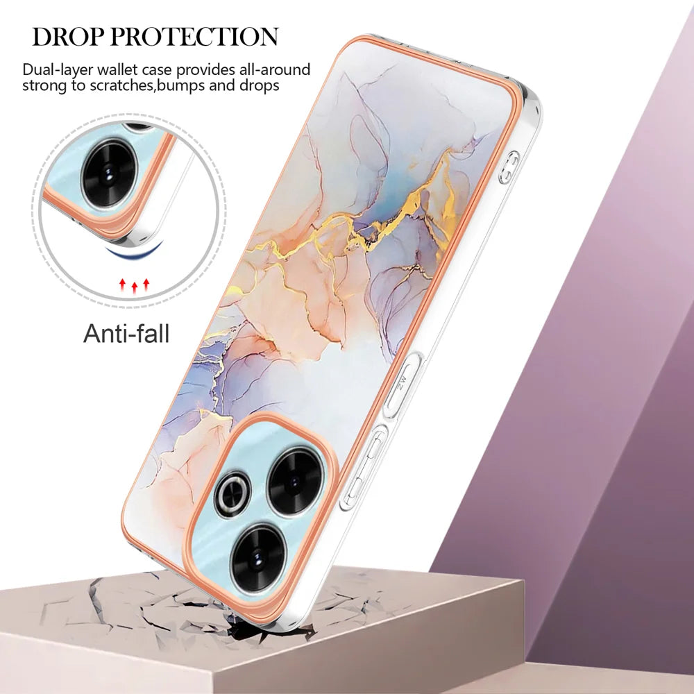 For Xiaomi Redmi 13 4G Case YB IMD Series-1 Style-A  IMD Marble Flower Pattern TPU Phone Cover
