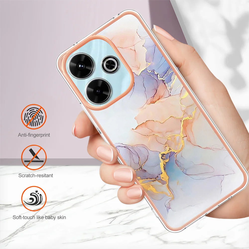 For Xiaomi Redmi 13 4G Case YB IMD Series-1 Style-A  IMD Marble Flower Pattern TPU Phone Cover