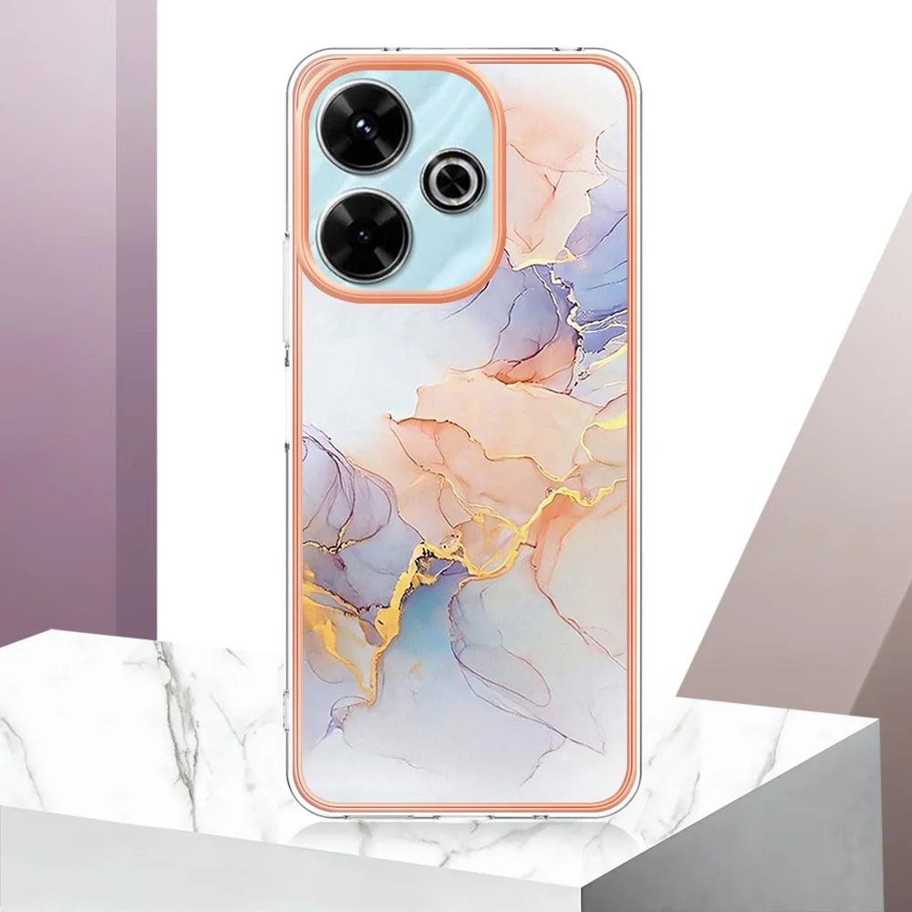 For Xiaomi Redmi 13 4G Case YB IMD Series-1 Style-A  IMD Marble Flower Pattern TPU Phone Cover